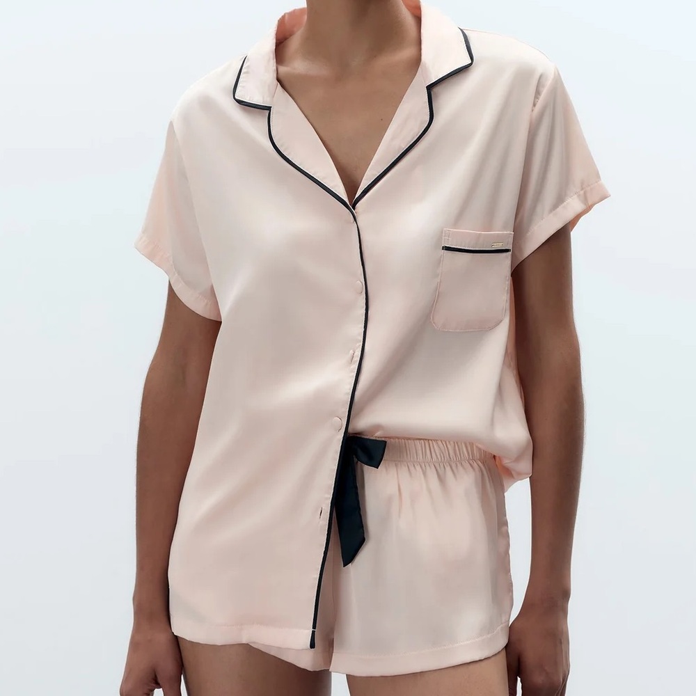 Bluebella Satin Pajama Set - Blush and Black
